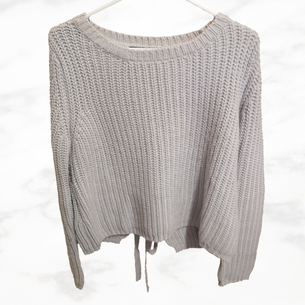 Missguided Grey Lace Up Back Knitted Sweater